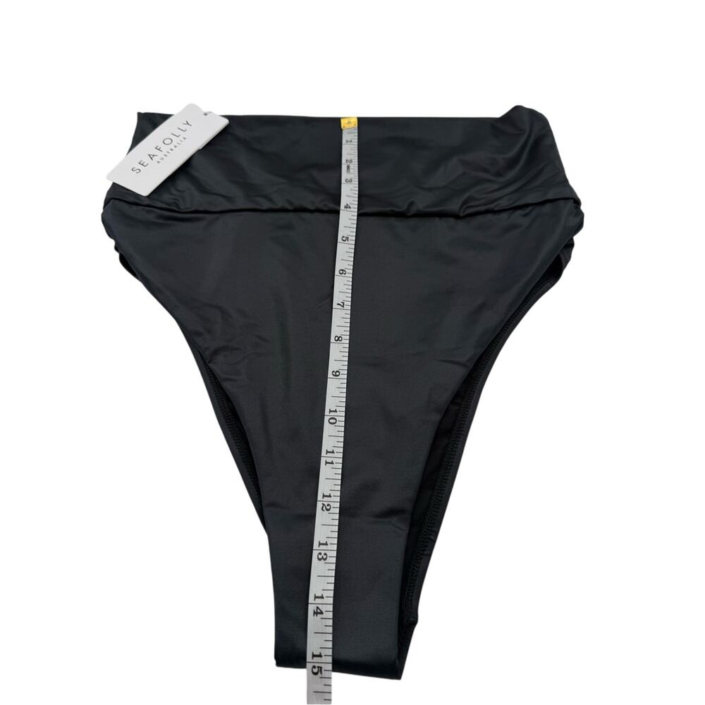 NWT Seafolly Roll Top High Waisted Bikini Bottom Black Wet Look Faux Leather 8 - Picture 12 of 16